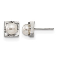 Chisel Stainless Steel Polished Simulated Pearl Square Post Earrings view 1