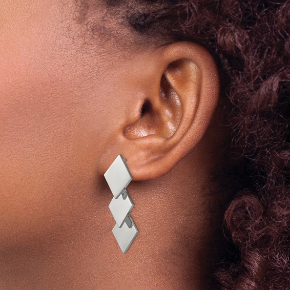 Chisel Stainless Steel Polished Squares Post Dangle Earrings