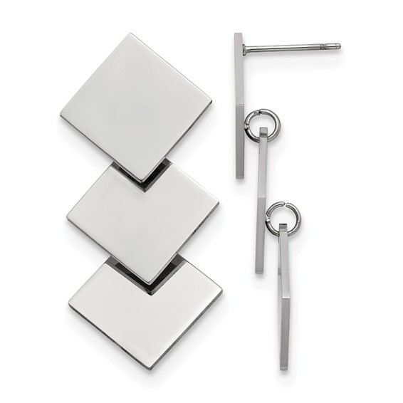 Chisel Stainless Steel Polished Squares Post Dangle Earrings