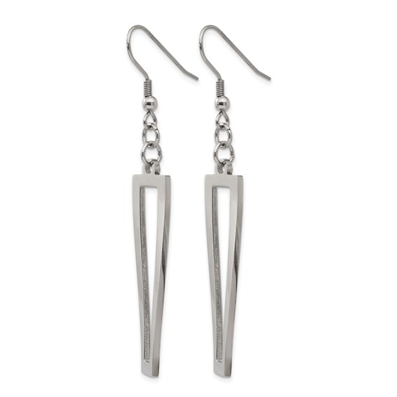 Chisel Stainless Steel Polished Twisted Rectangle Dangle Shepherd Hook Earrings