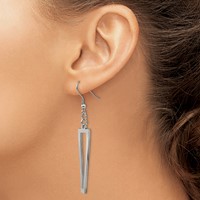 Chisel Stainless Steel Polished Twisted Rectangle Dangle Shepherd Hook Earrings view 3