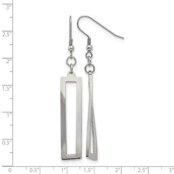 Chisel Stainless Steel Polished Twisted Rectangle Dangle Shepherd Hook Earrings