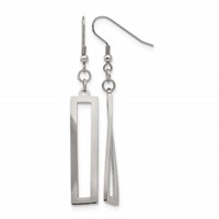 Chisel Stainless Steel Polished Twisted Rectangle Dangle Shepherd Hook Earrings view 1