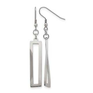 Chisel Stainless Steel Polished Twisted Rectangle Dangle Shepherd Hook Earrings