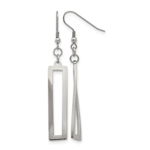 Chisel Stainless Steel Polished Twisted Rectangle Dangle Shepherd Hook Earrings