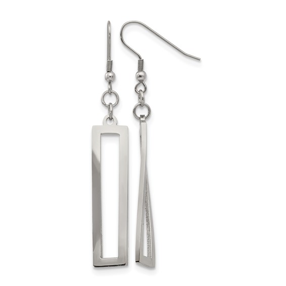 Chisel Stainless Steel Polished Twisted Rectangle Dangle Shepherd Hook Earrings