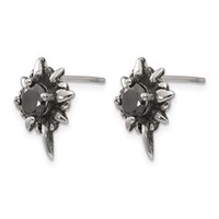 Chisel Stainless Steel Antiqued and Polished Earrings with Black CZ Post view 2