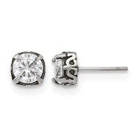 Chisel Stainless Steel Antiqued and Polished CZ Post Earrings view 1