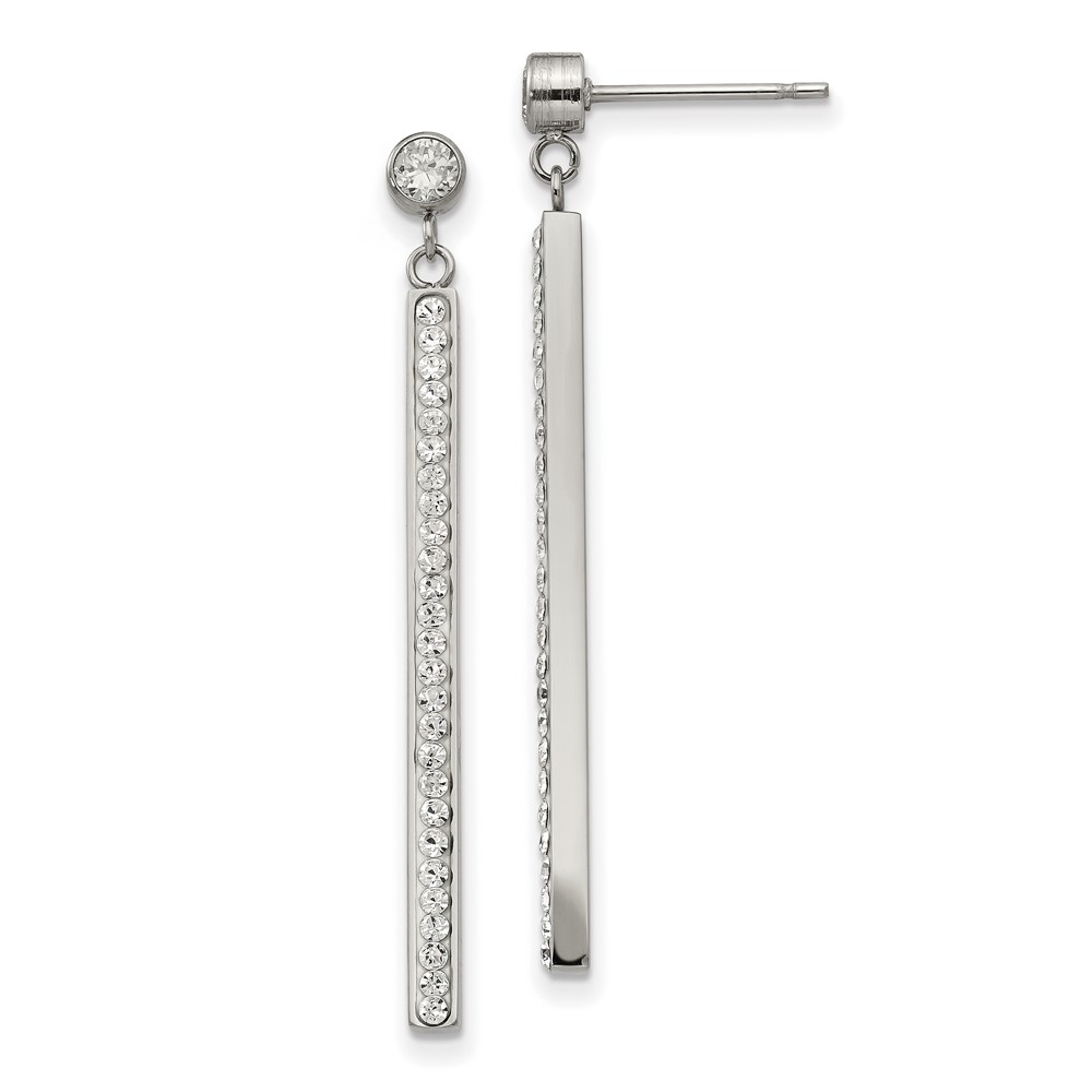 Stainless Steel Polished w/Preciosa Crystal Bar Post Dangle Earrings