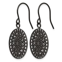 Stainless Steel Polished Black IP-plated Laser Cut Shepherd Hook Earrings view 2