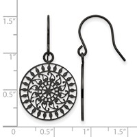 Stainless Steel Polished Black IP-plated Laser Cut Shepherd Hook Earrings view 4