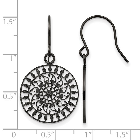 Stainless Steel Polished Black IP-plated Laser Cut Shepherd Hook Earrings