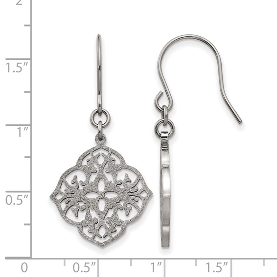 Chisel Stainless Steel Polished Laser Cut Dangle Shepherd Hook Earrings