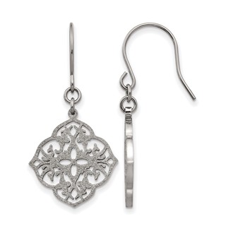 Chisel Stainless Steel Polished Laser Cut Dangle Shepherd Hook Earrings