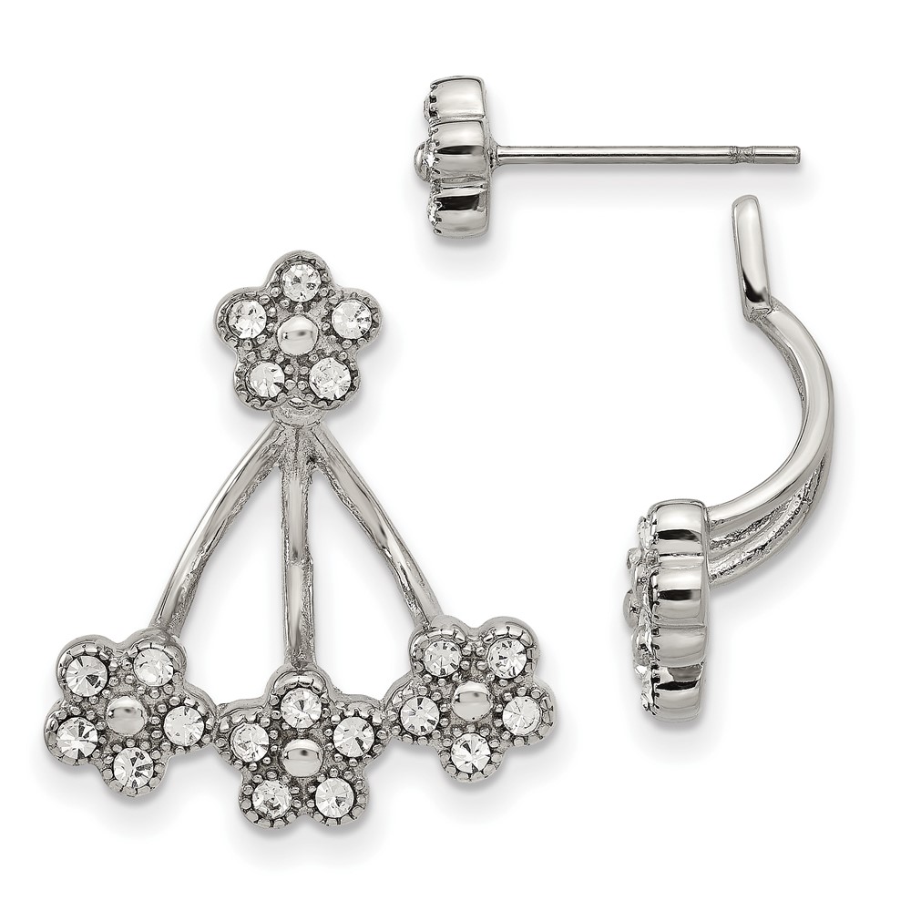 Stainless Steel Polished w/Preciosa Crystal Post w/Jacket Earrings