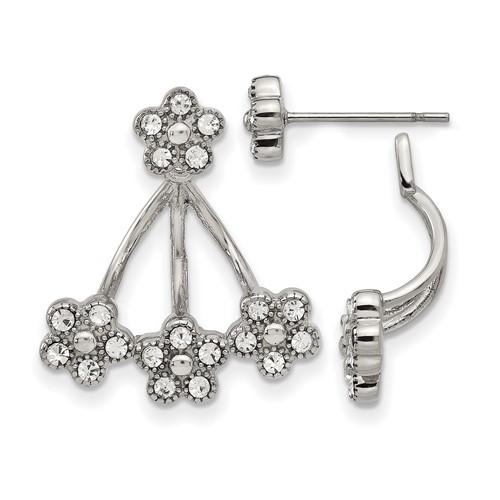 Stainless Steel Polished Earrings with Preciosa Crystal Post with Jacket