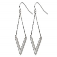 Chisel Stainless Steel Polished Earrings with Preciosa Crystal V-shape Dangle Shepherd Hook view 2
