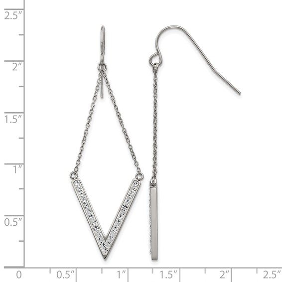 Chisel Stainless Steel Polished with Preciosa Crystal V-shape Dangle Shepherd Hook Earrings