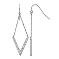 Chisel Stainless Steel Polished Earrings with Preciosa Crystal V-shape Dangle Shepherd Hook view 1