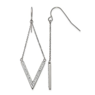 Chisel Stainless Steel Polished with Preciosa Crystal V-shape Dangle Shepherd Hook Earrings