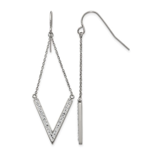 Chisel Stainless Steel Polished Earrings with Preciosa Crystal V-shape Dangle Shepherd Hook