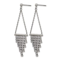 Stainless Steel Polished CZ Dangle Post Earrings view 2