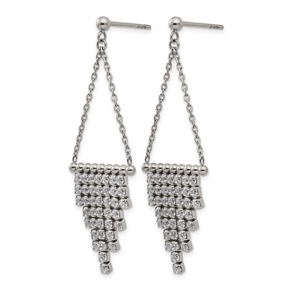 Stainless Steel Polished CZ Dangle Post Earrings