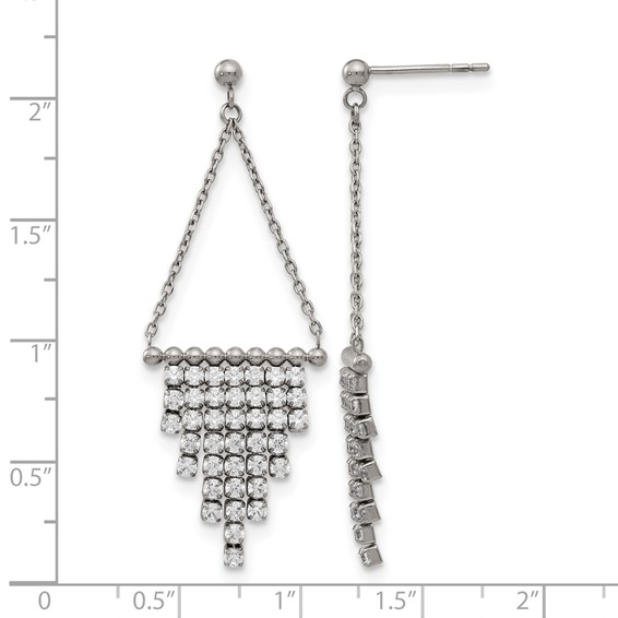 Stainless Steel Polished CZ Dangle Post Earrings