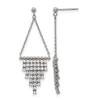 Stainless Steel Polished CZ Dangle Post Earrings view 1