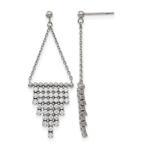 Stainless Steel Polished CZ Dangle Post Earrings