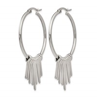 Chisel Stainless Steel Polished Earrings with Bar Dangles Hoop view 2