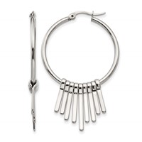 Chisel Stainless Steel Polished Earrings with Bar Dangles Hoop view 1