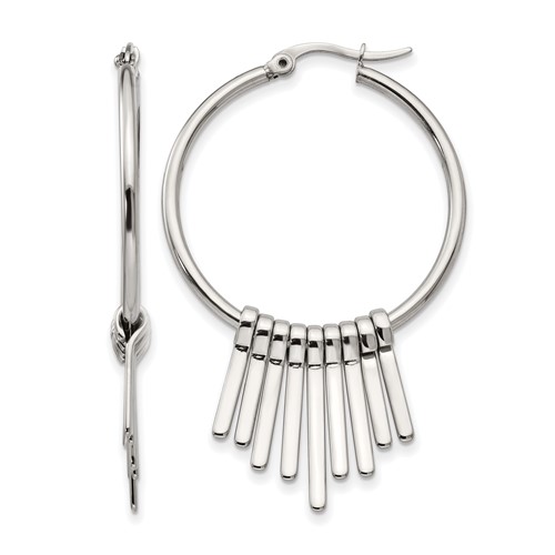 Chisel Stainless Steel Polished Earrings with Bar Dangles Hoop
