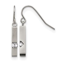 Chisel Stainless Steel Brushed and Polished with CZ Bar Dangle Shepherd Hook Earrings view 1