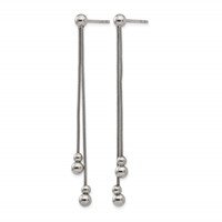 Stainless Steel Polished Beaded Snake Chain Post Dangle Earrings view 2