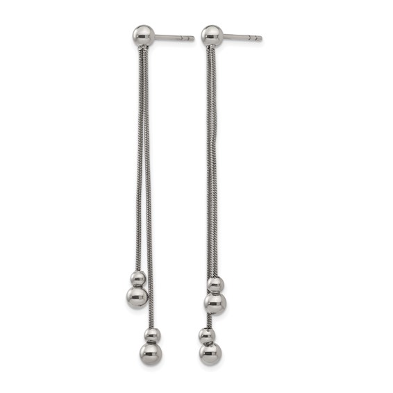 Stainless Steel Polished Beaded Snake Chain Post Dangle Earrings