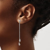Stainless Steel Polished Beaded Snake Chain Post Dangle Earrings view 3