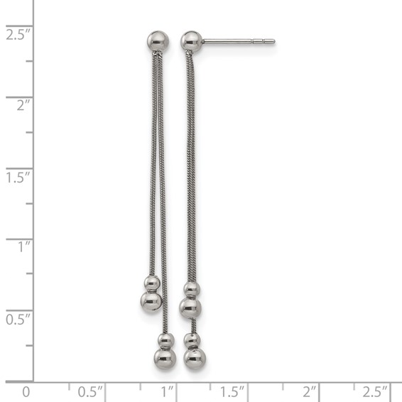 Stainless Steel Polished Beaded Snake Chain Post Dangle Earrings