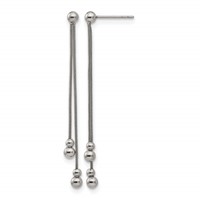 Stainless Steel Polished Beaded Snake Chain Post Dangle Earrings view 1