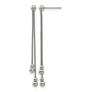 Stainless Steel Polished Beaded Snake Chain Post Dangle Earrings