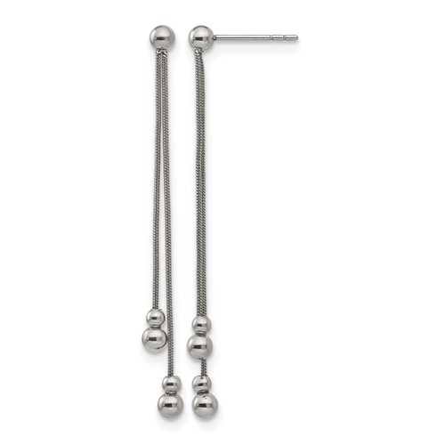 Stainless Steel Polished Beaded Snake Chain Post Dangle Earrings