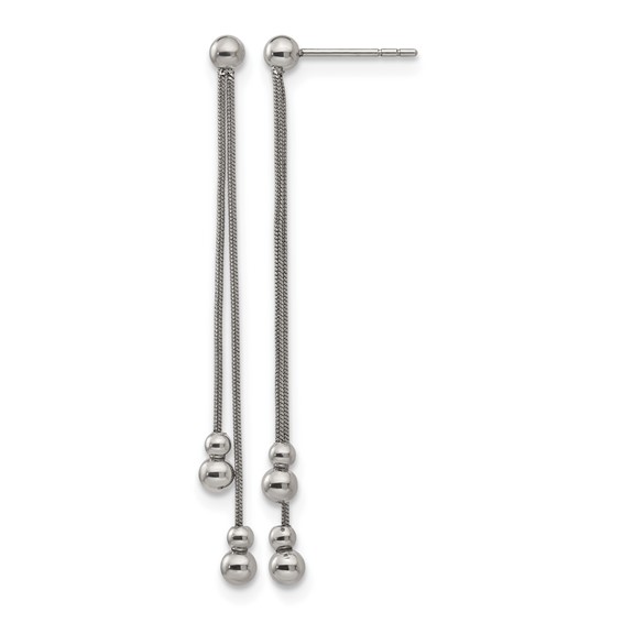 Stainless Steel Polished Beaded Snake Chain Post Dangle Earrings