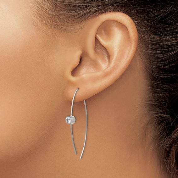 Chisel Stainless Steel Polished CZ Threader Earrings