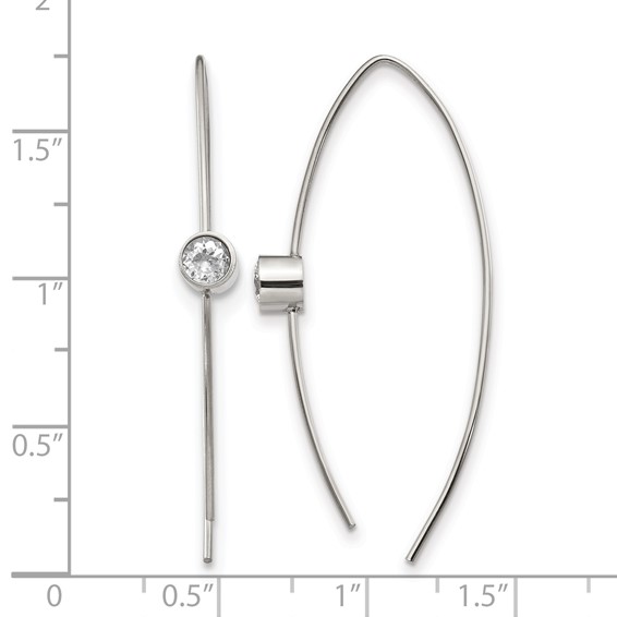 Chisel Stainless Steel Polished CZ Threader Earrings