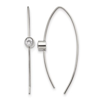 Chisel Stainless Steel Polished CZ Threader Earrings