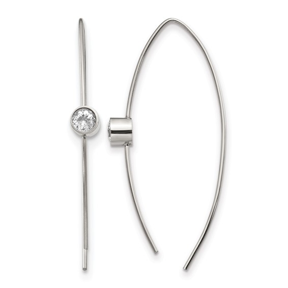 Chisel Stainless Steel Polished CZ Threader Earrings