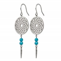Stainless Steel Polished Earrings with Imit.Turquoise Dreamcatcher Dangle view 2