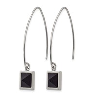 Stainless Steel Polished Earrings with Blk Carbon Fiber Dangle Shepherd Hook view 2