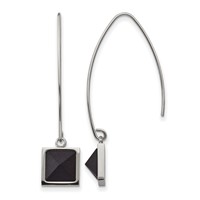 Stainless Steel Polished Earrings with Blk Carbon Fiber Dangle Shepherd Hook view 1