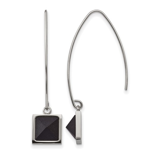 Stainless Steel Polished Earrings with Blk Carbon Fiber Dangle Shepherd Hook